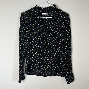 Reformation VIOLET Top Medium Womens Black Green Ditsy Floral  Button Blouse 223
